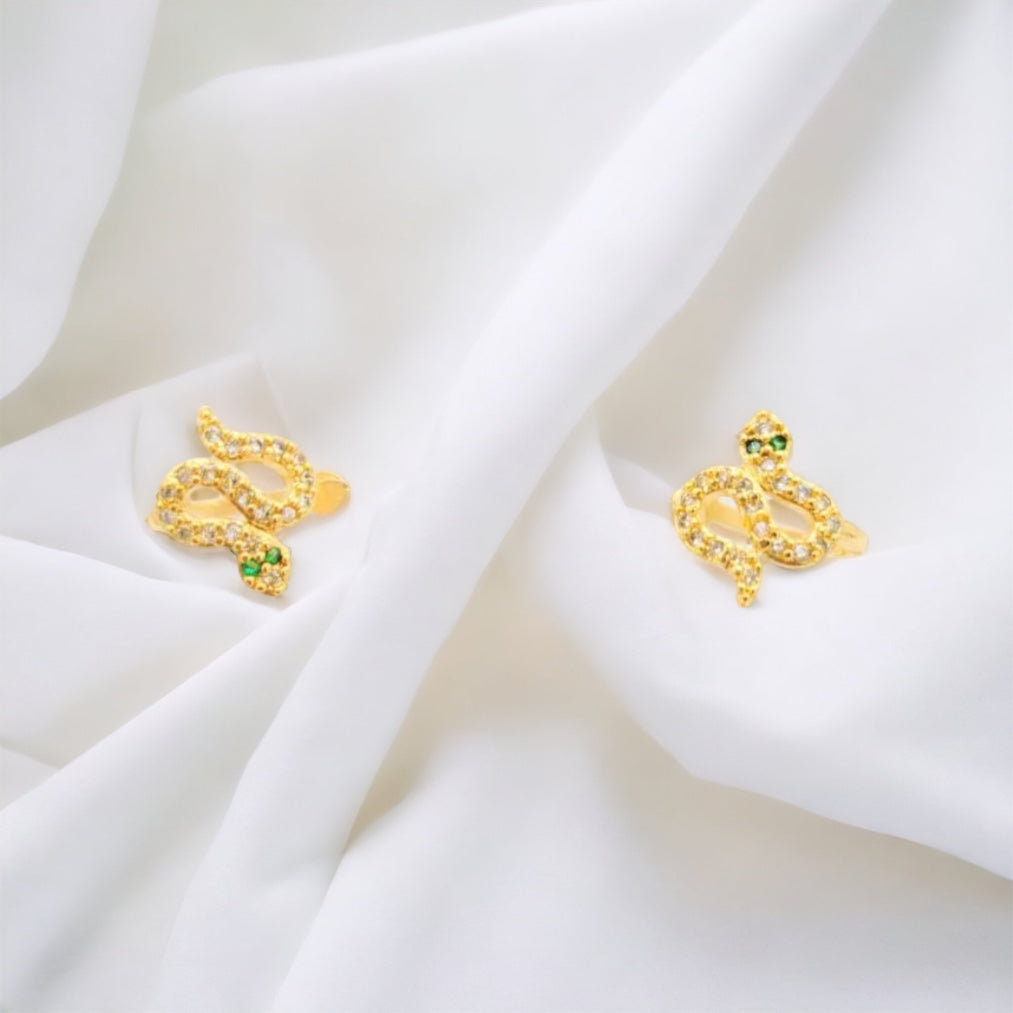 ER-423 Aretes Serpiente con Piedra Blanca y Verde/Aretes Serpiente con Piedra Blanca y Verde 18k