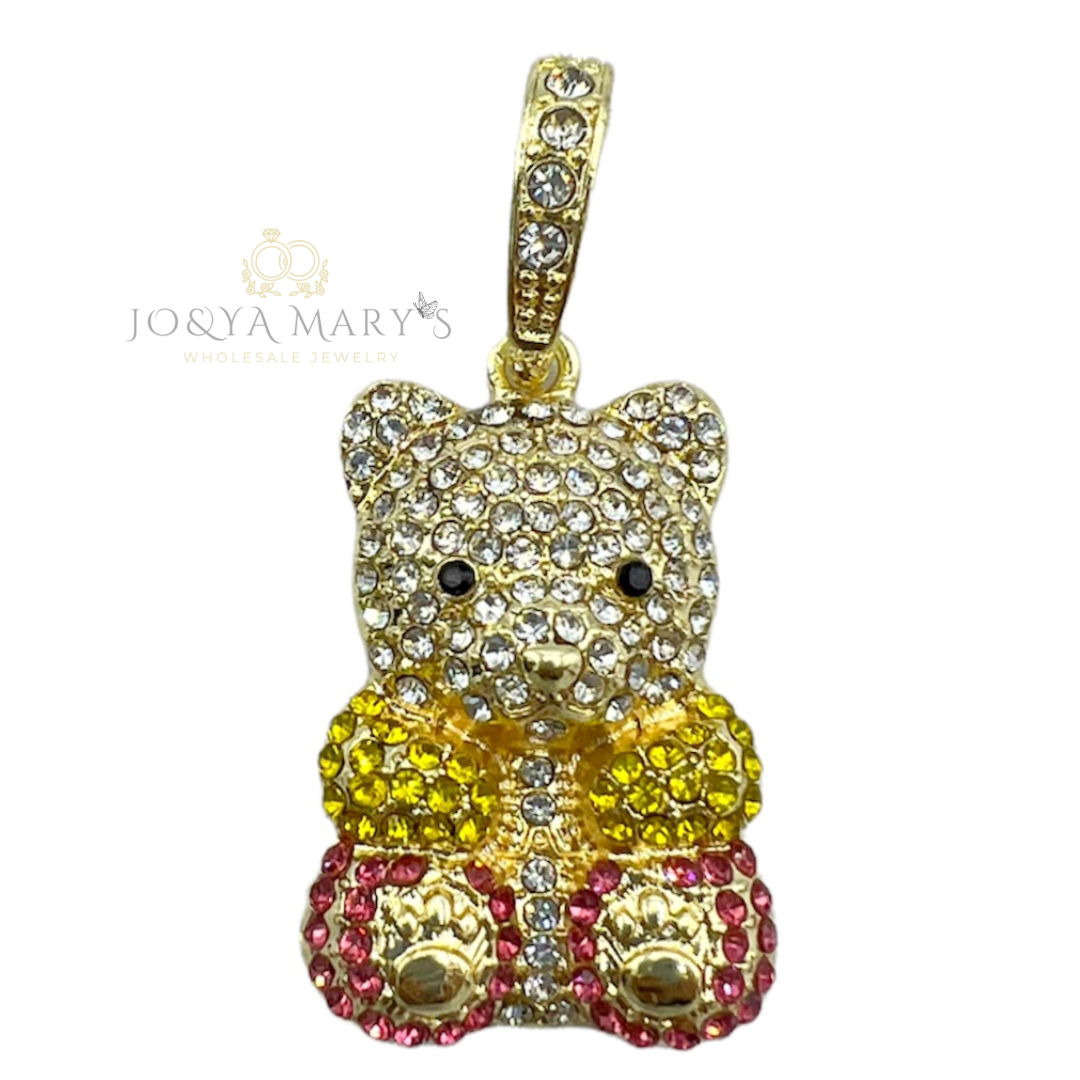 PN-0512 Osito Pequeño Sentado 1.25” Zirconia Blanca,Amarillo, y Rosa