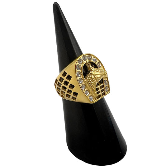R-52 Stainless Steel Anillo Herradura y Caballo/ Horseshoe & Horse Ring, Color: Gold, Zirconia Blanca, Seleccione el Size en la Parte de Abajo donde dice Size