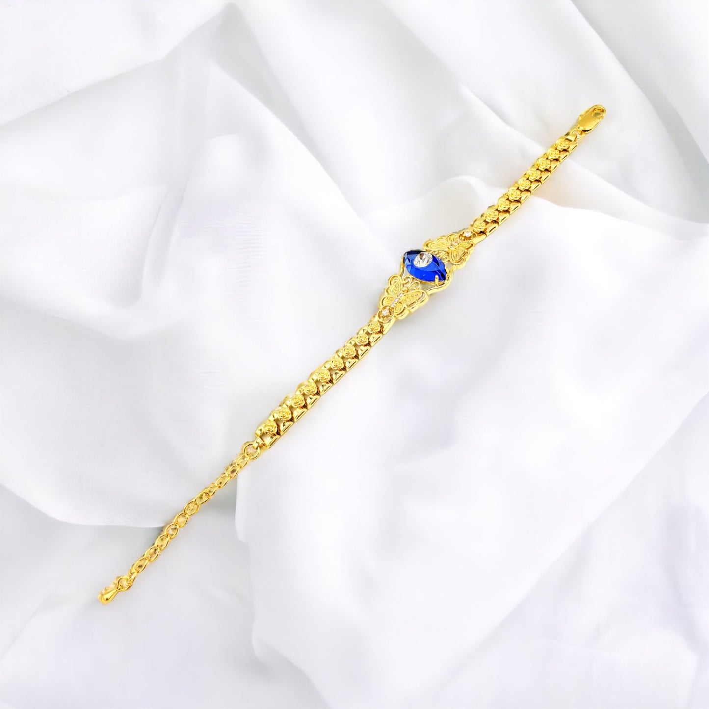 BR-186 Brazalete/Pulsera Ojo Turco Azul con Piedra Blanca 9"