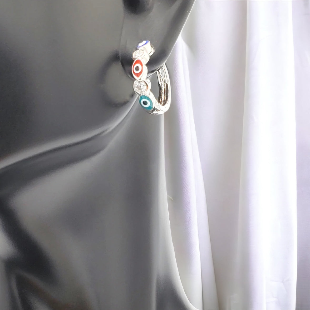 SER-42 Aretes/Aretes Ojo Turco Multicolor y Zirconia Blanca 0.50" 1ud