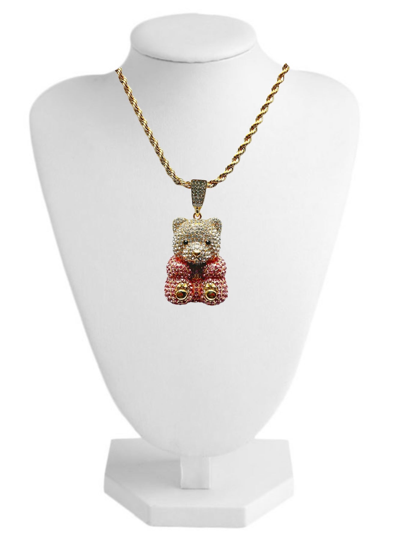 PN-0503 Osito Sentado 2” Zirconia Blanca y Rosa