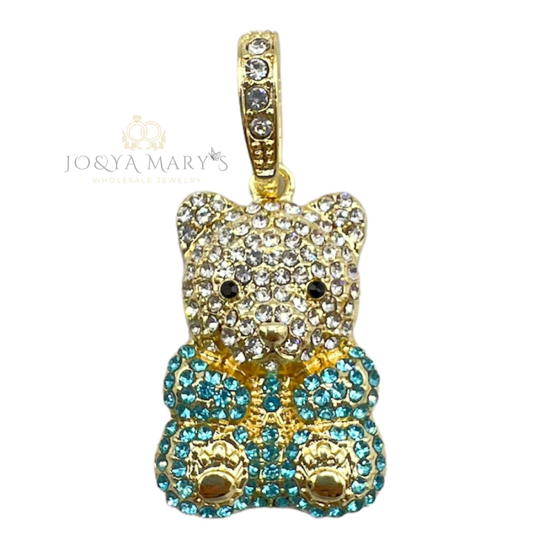 PN-0509 Osito Pequeño Sentado 1.25” Zirconia Blanca y Azul Claro