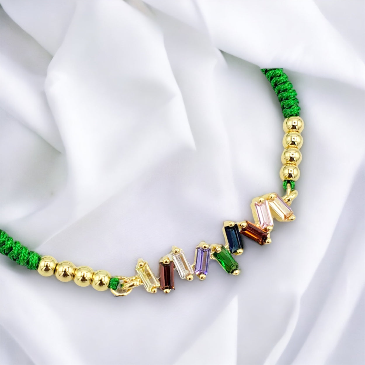 BA-245 Pulsera/Pulsera Zirconia Multicolor Hilo Verde Ajustable