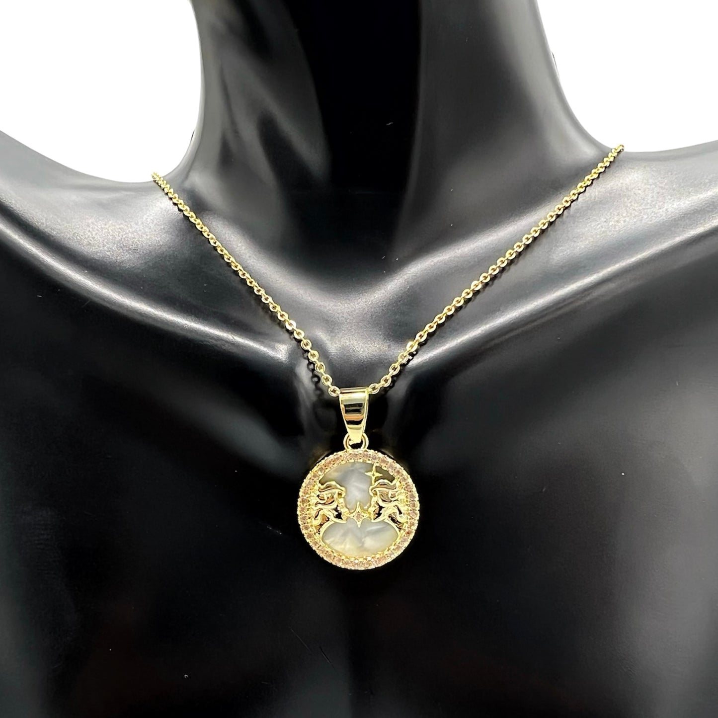 PN-0168 Pendant Símbolos del Zodíaco Gemini Zirconia Durazno 0.50"Piedra