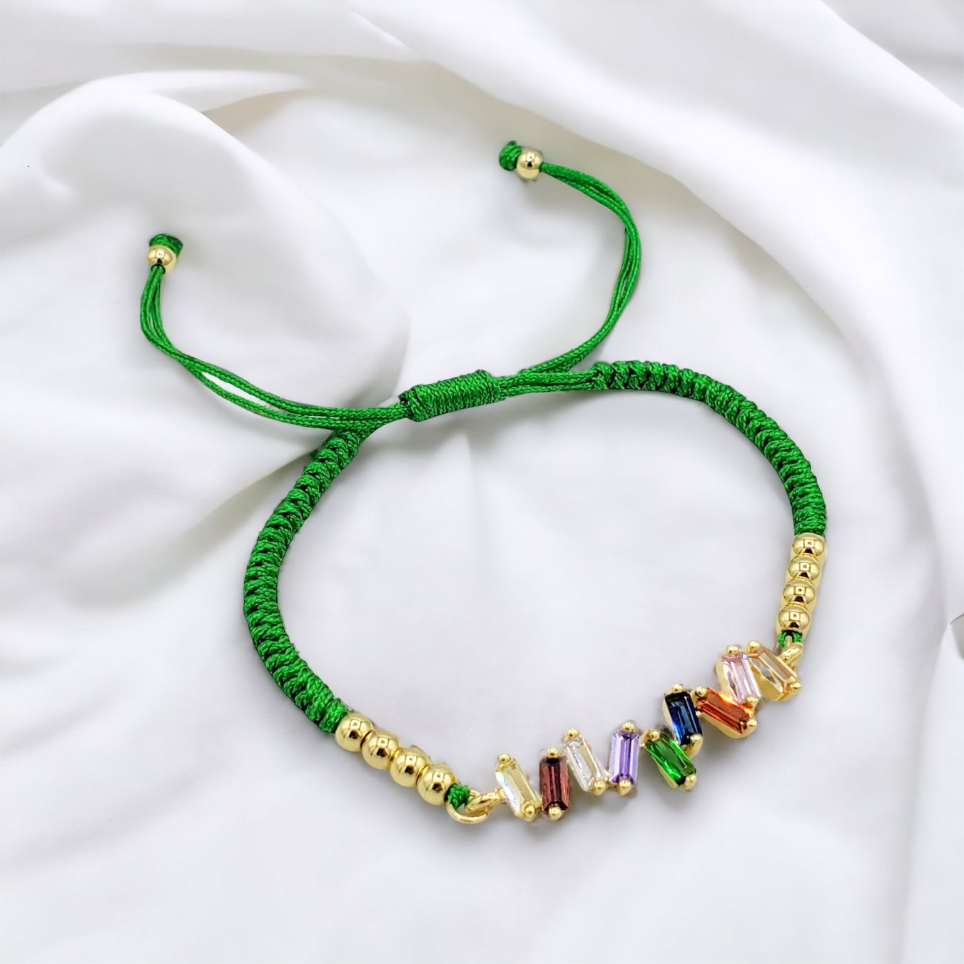 BA-245 Pulsera/Pulsera Zirconia Multicolor Hilo Verde Ajustable