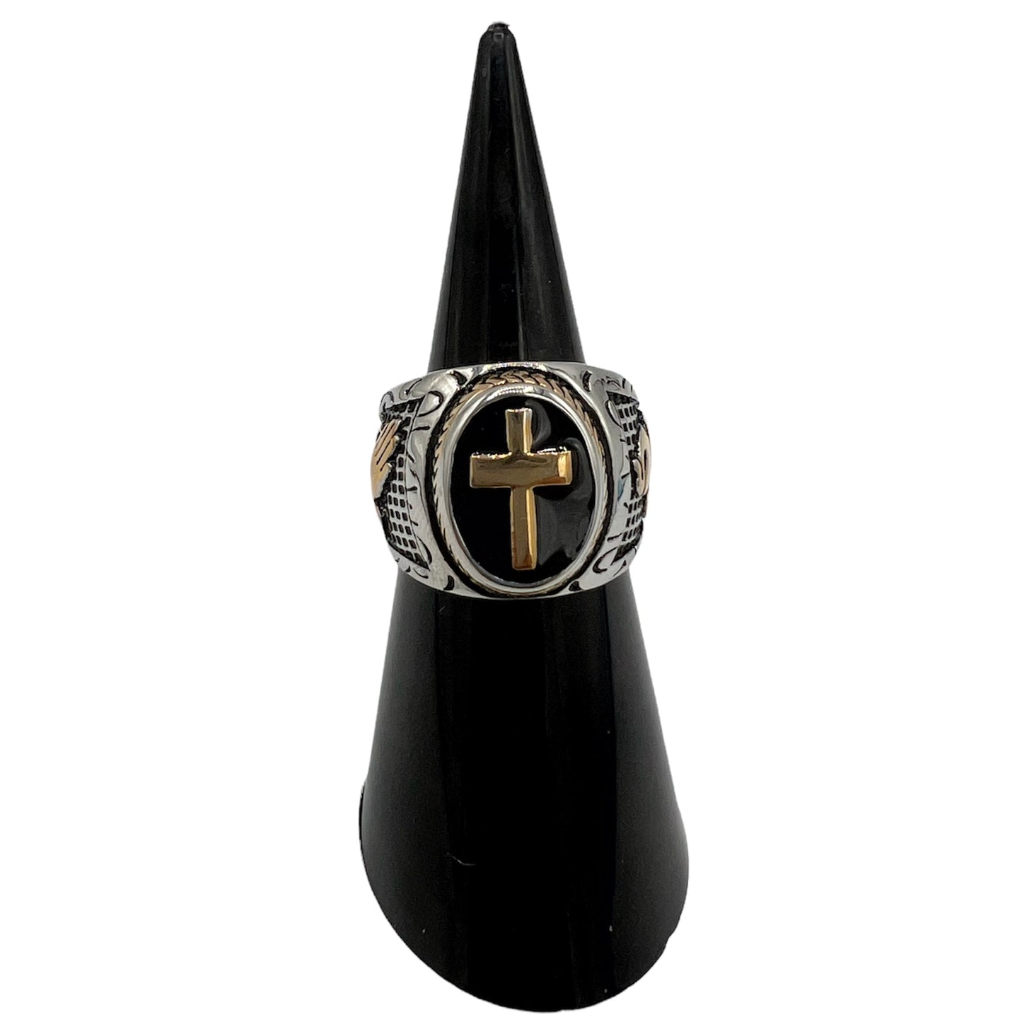 R-42 Stainless Steel Anillo Cruz/ Cross Ring, Color:Silver & Rose Gold, Seleccione el Size en la Parte de Abajo donde dice Size