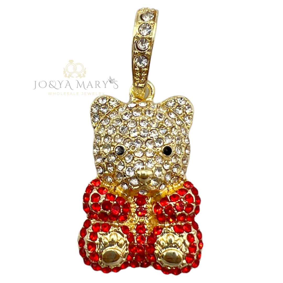 PN-0511 Osito Pequeño Sentado 1.25” Zirconia Blanca y Roja