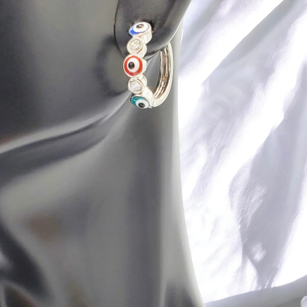 SER-47 Aretes/Aretes Pequeños Ojo Turco Azul y Rojo Zirconia Blanca 1cm 1ud