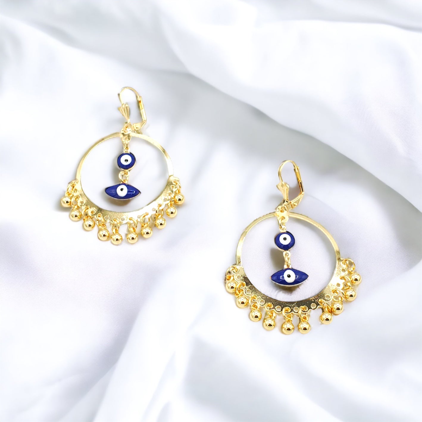 ER-579 Pendientes/Aretes Gancho Francés/Ojo Turco Azul