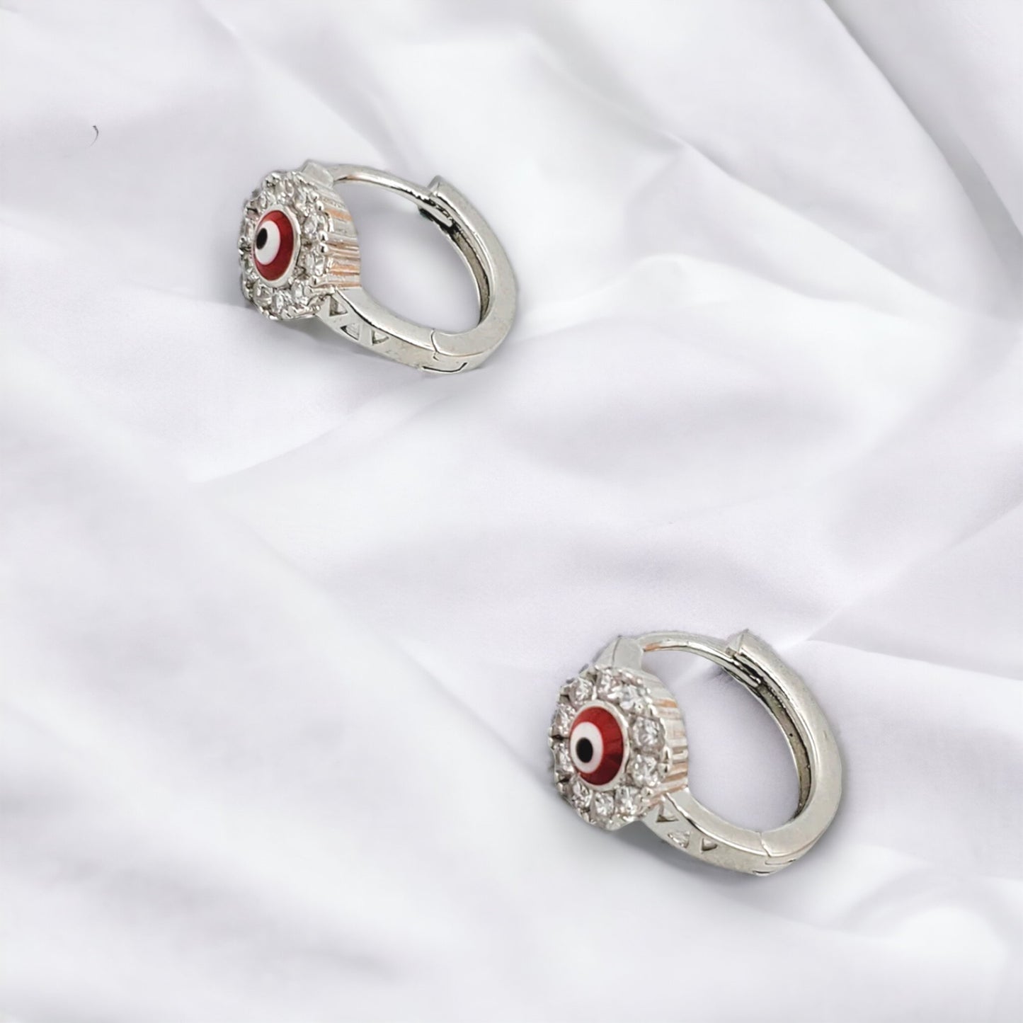 SER-51 Aretes/Aretes Ojo Turco Rojo Zirconia Blanca 1cm 1ud