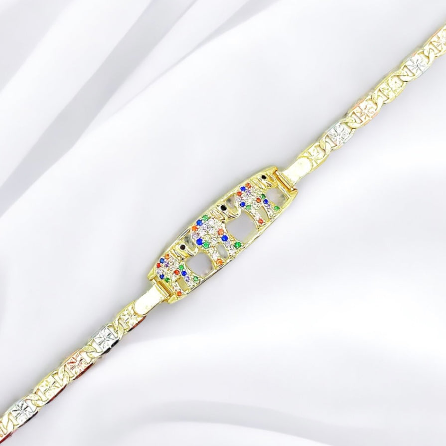 BR-247 Pulsera/Pulsera Elefante Zirconia Multicolor 3 tonos Pack 1ud 18k