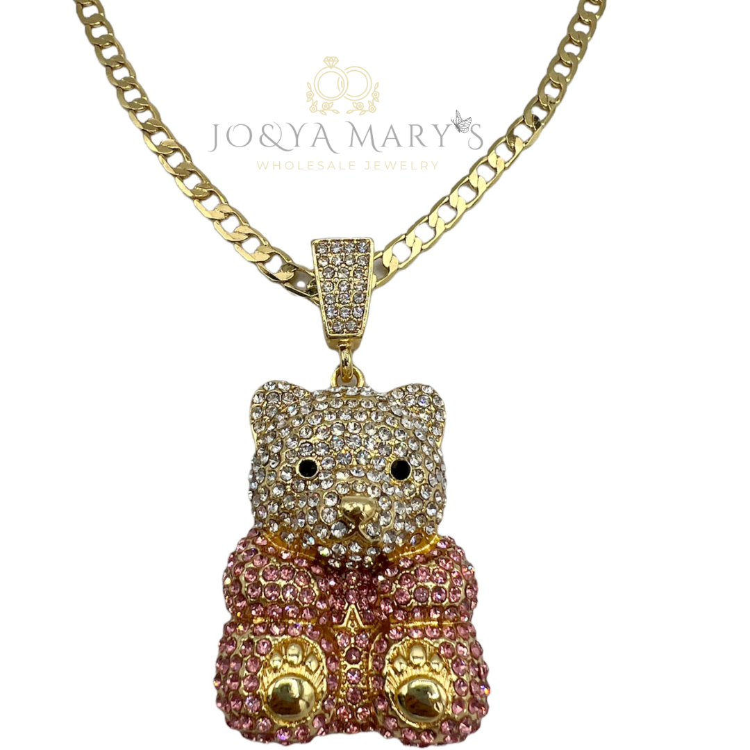 PN-0503 Osito Sentado 2” Zirconia Blanca y Rosa