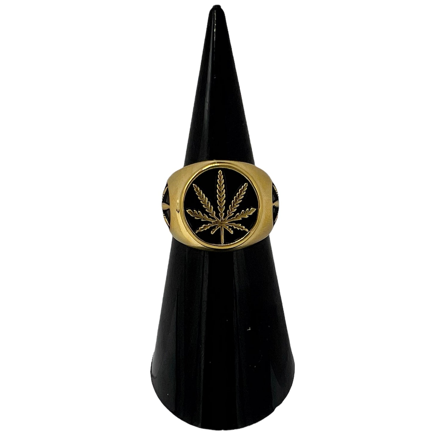 R-39 Stainless Steel Anillo con Hoja de Marihuana/ Marijuana Leaf Ring, Color:Gold&Black, Seleccione el Size en la Parte de Abajo donde dice Size