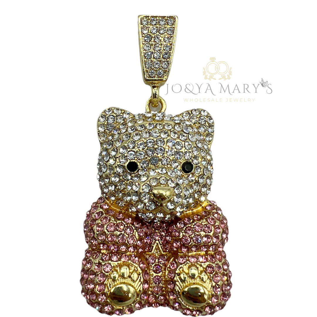 PN-0503 Osito Sentado 2” Zirconia Blanca y Rosa