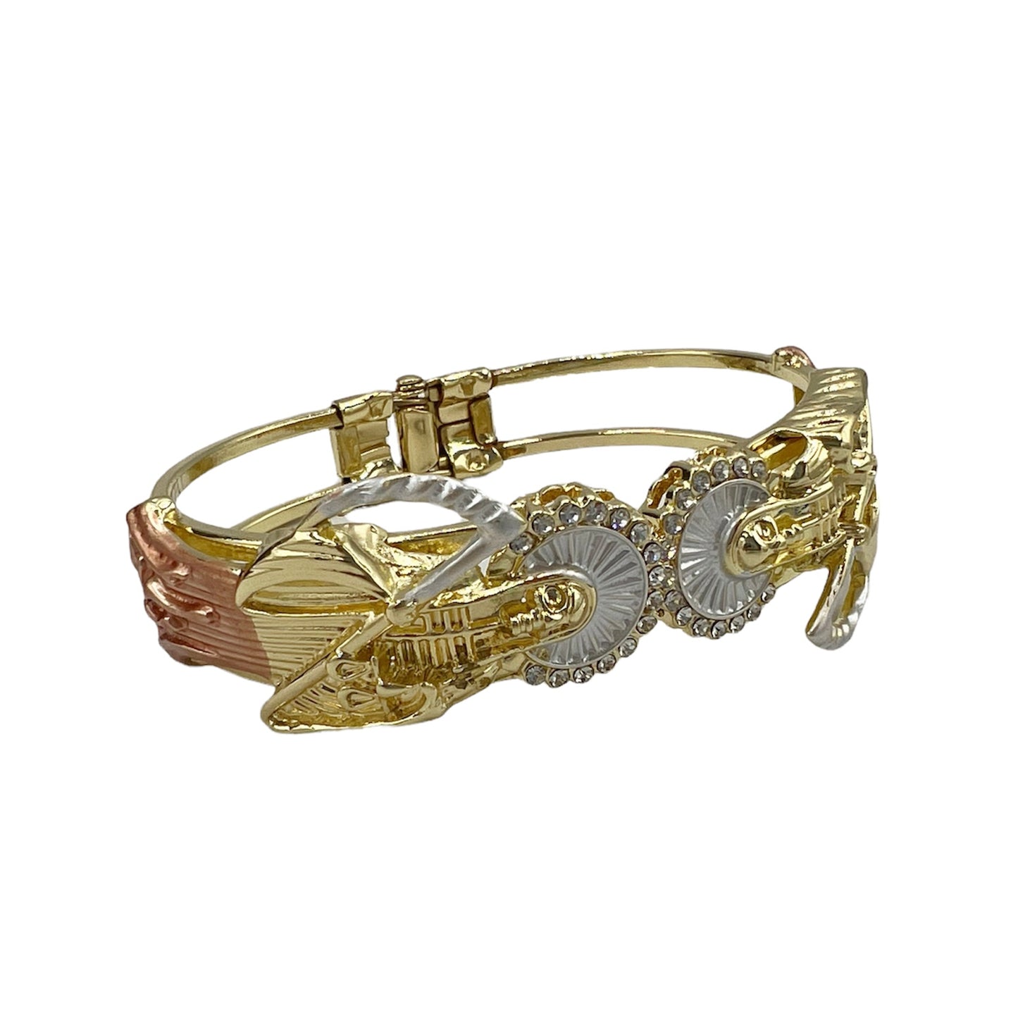 BR-17 Brazalete/Bracelet con Santa Muerte Zirconia Blanca 3 Tonos