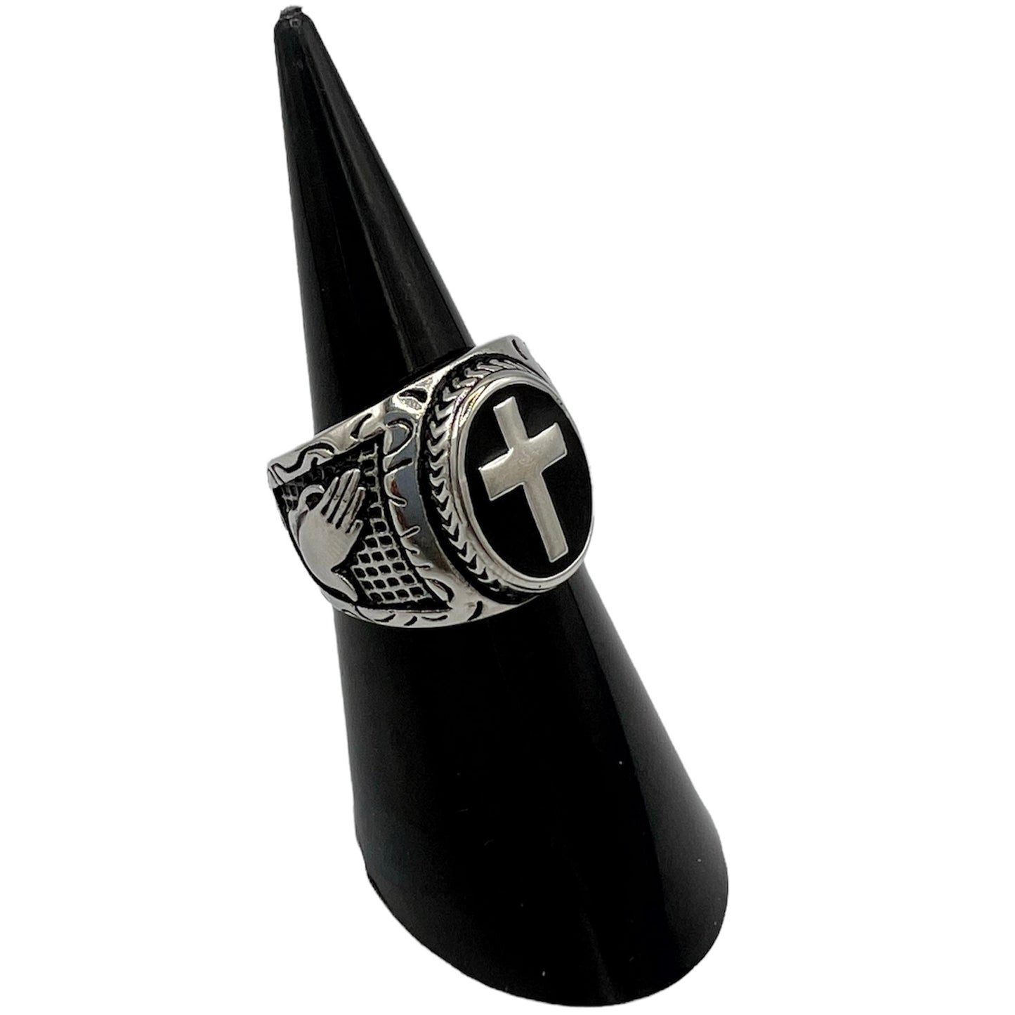 R-41 Acero Inoxidable Anillo Cruz/ Cross Ring, Color:Silver, Seleccione el Size en la Parte de Abajo donde dice Size