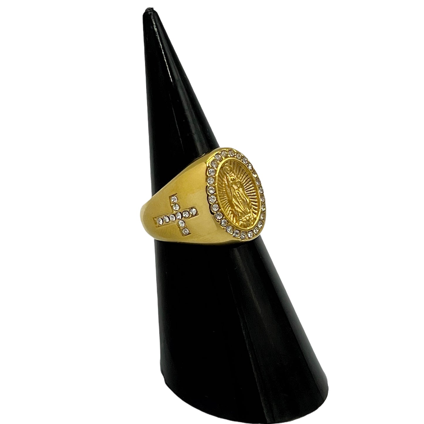 R-35 Stainless Steel Anillo Virgen/ Virgin Mary Ring, Zirconia Blanca, Seleccione el Size en la Parte de Abajo donde dice Size