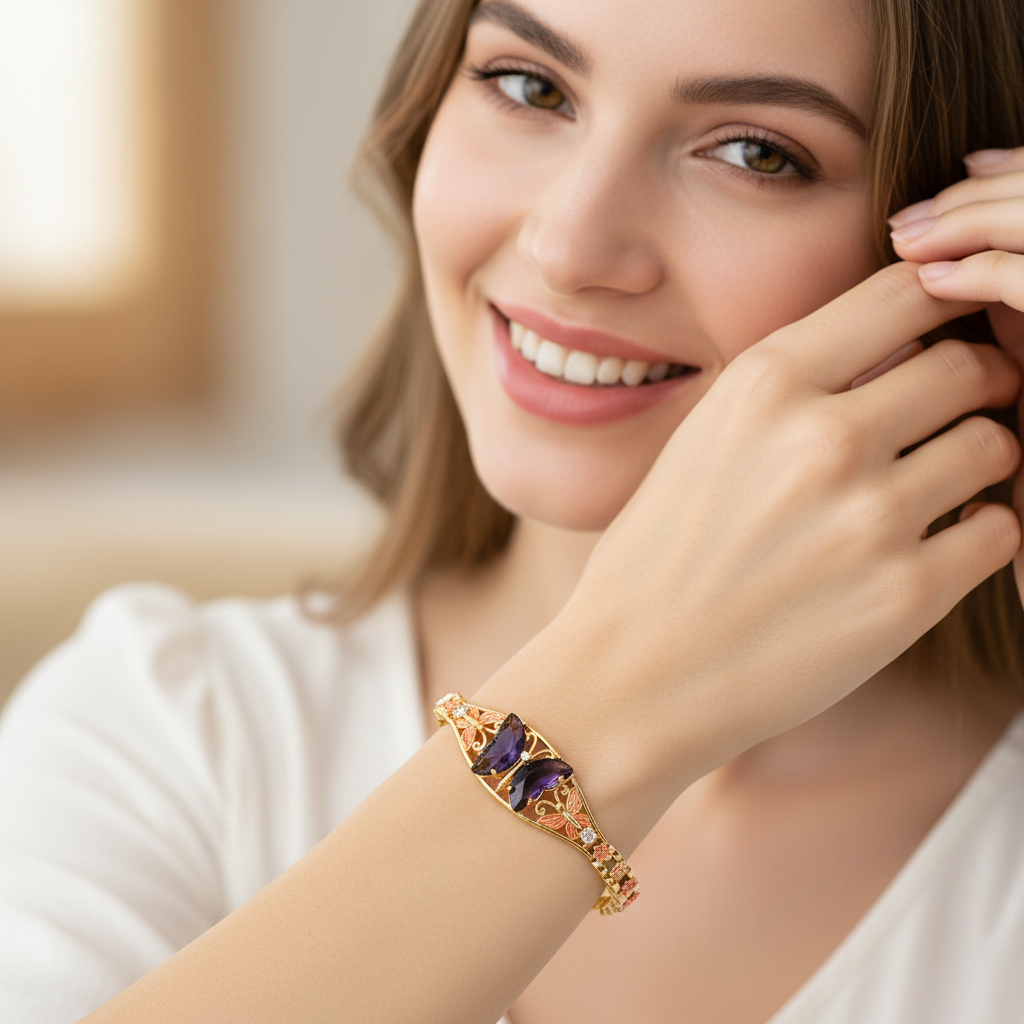 BR-243 Pulsera/Pulsera con Mariposa Morado y Flor 3 tonos 1pc paquete 8"-10"