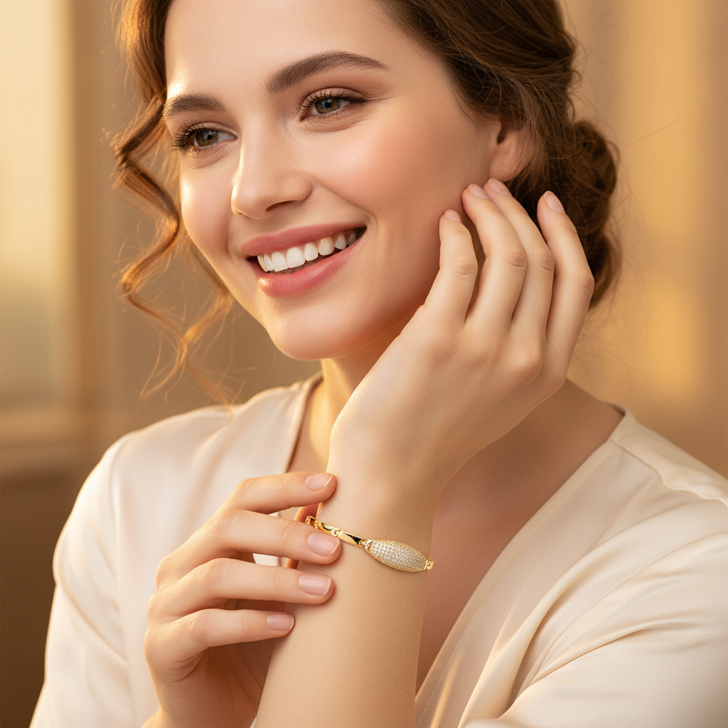 BR-203 Bracelet/Pulsera Gold con Piedra Blanca 7"