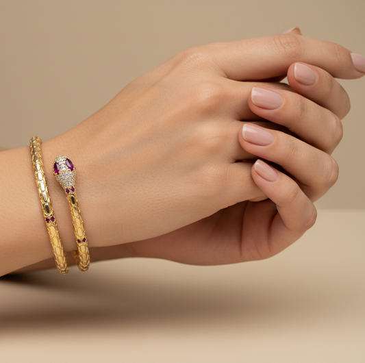 BR-213 Bracelet/Pulsera Ajustable Zirconia Violeta y Blanca Serpiente 18k