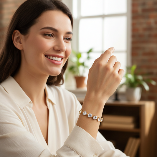 BR-225 Brazalete/Pulsera Color Oro Zirconia Blanca 7"