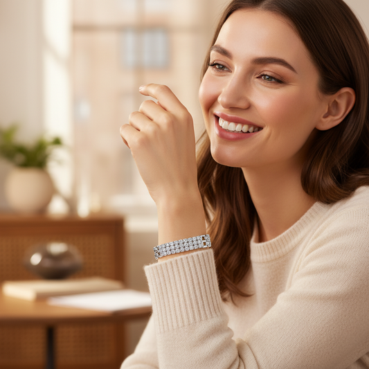 BR-224 Brazalete/Pulsera Plata con Zirconia Blanca 7"