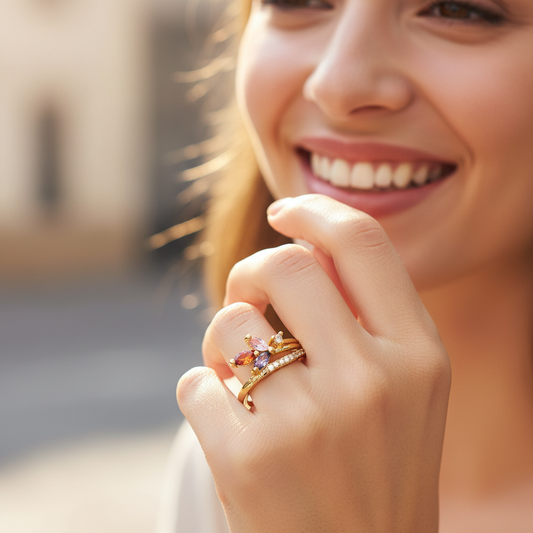 WR-273 Women's Ring/Anillo de Mujer Zirconia Multicolor y Blanca 0.75"