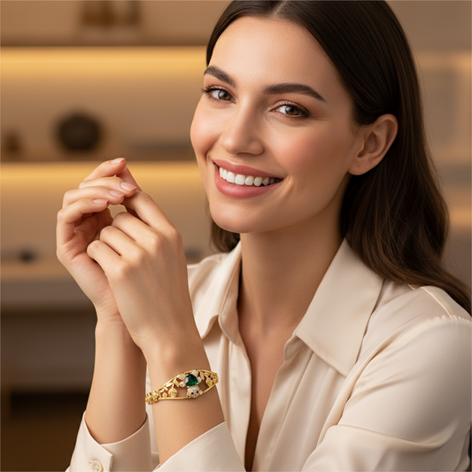 BR-285 Bracelet/Pulsera Oso Corazón Zirconia Verde y Blanco 9"