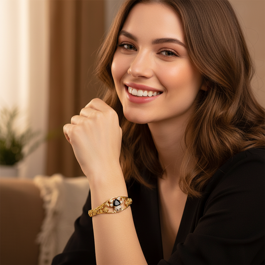 BR-284 Bracelet/Pulsera Oso Corazón Zirconia Negro y Blanco 9"