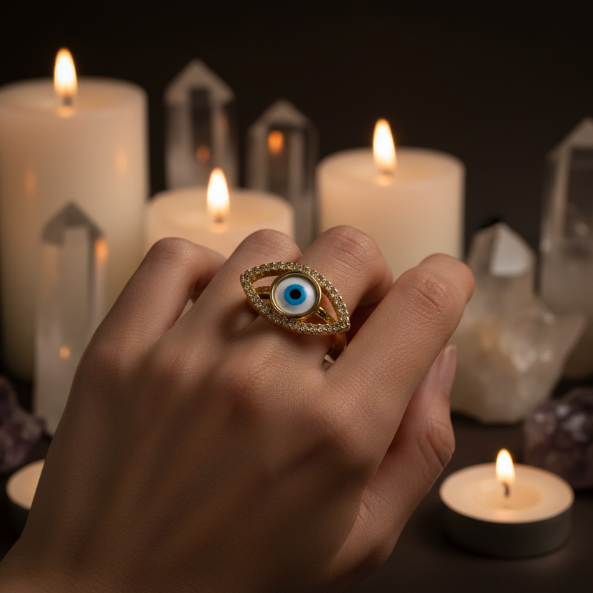 WR-324 Women's Ring/Anillo de Mujer Ajustable Ojo Turco Zirconia Blanca 0.75"