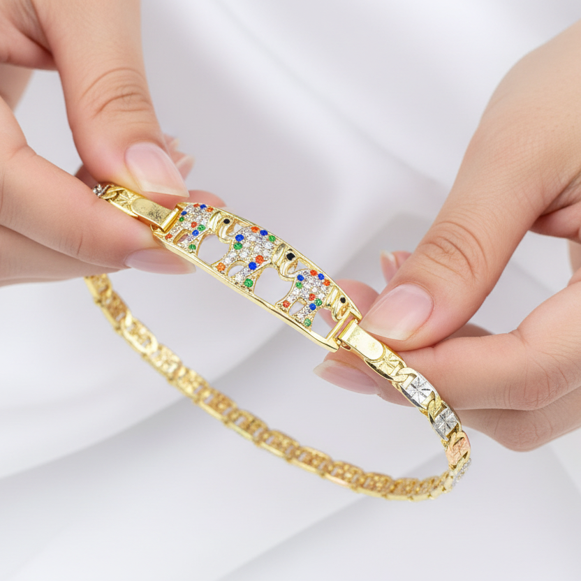 BR-247 Pulsera/Pulsera Elefante Zirconia Multicolor 3 tonos Pack 1ud 18k