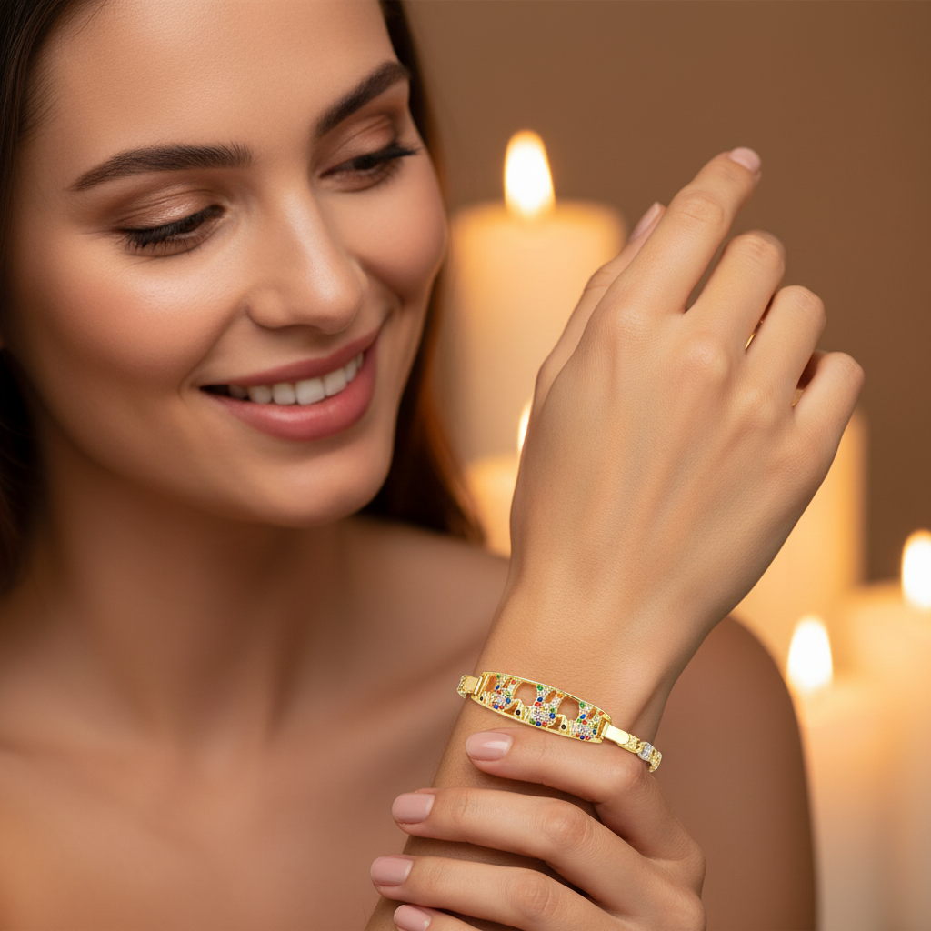 BR-247 Pulsera/Pulsera Elefante Zirconia Multicolor 3 tonos Pack 1ud 18k