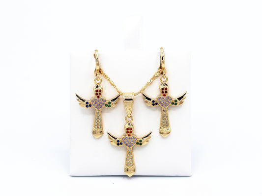 S-208 Conjunto Cruz Multicolor Dorado