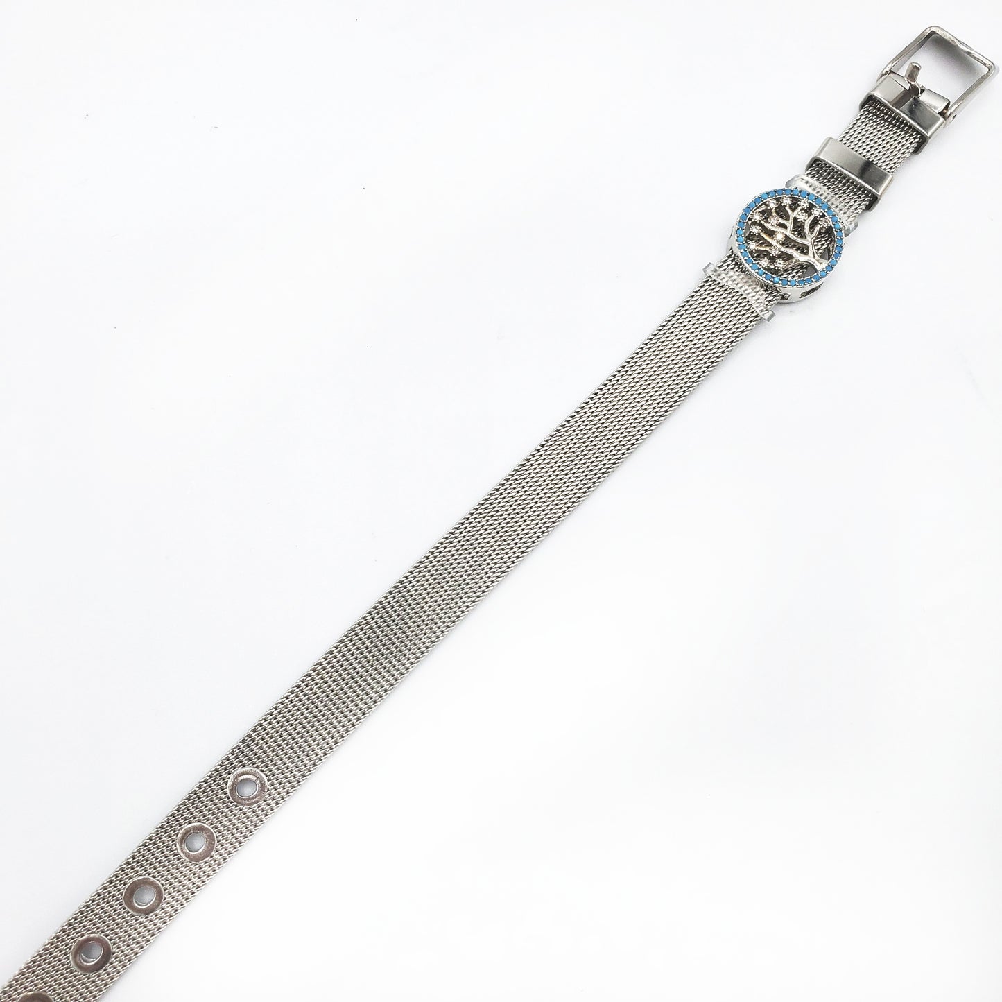 BRS-17 Bracelet/Pulsera Stainless Steel Tree with Blue Stones 8"