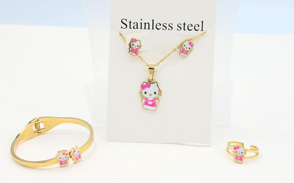 SS-3 Stainless Steel Little Girl Set Hello Kitty Pink