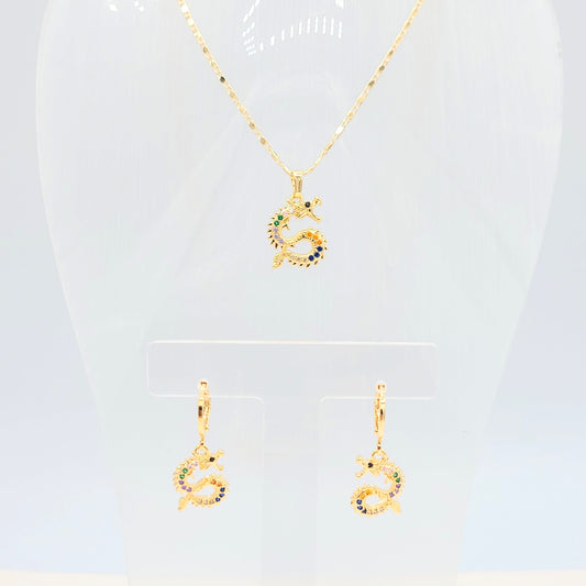 S-329 Conjunto Dragón Piedra Multicolor 18k