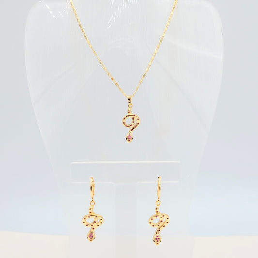 S-333 Conjunto Serpiente Piedra Roja 18k