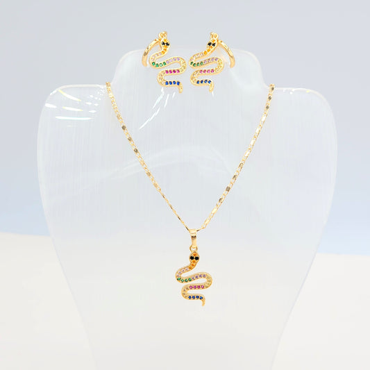 S-344 Conjunto 18k Serpiente Piedra Zirconia Multicolor