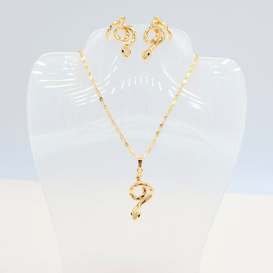 S-343 Conjunto 18k Serpiente Piedra Zirconia Blanca