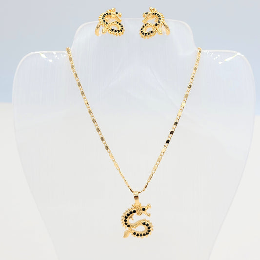 S-341 Set 18k Dragon set completo Piedra zirconia Negra