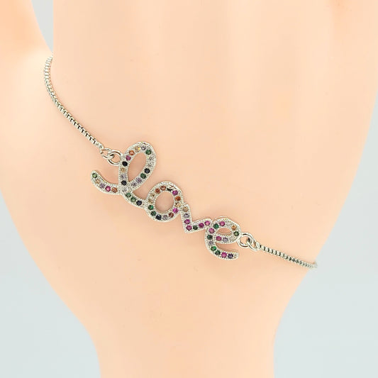 BA-40 Pulsera Love Piedra Multicolor/Pulsera Ajustable Love Multicolor Platinada