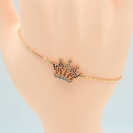 BA-43 Bracelet Adjustable Crown Multicolored/Pulsera Ajustable Corona Multicolor Rose Gold