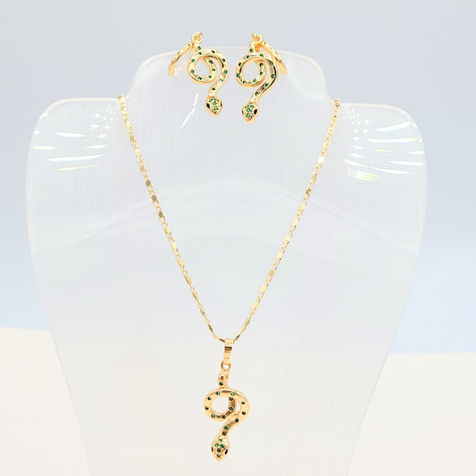 S-359 Conjunto 18k Vibora Piedra Zirconia Verde