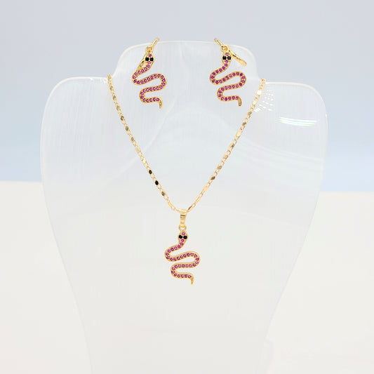 S-366 Conjuntos Serpiente Rosa piedra 18k
