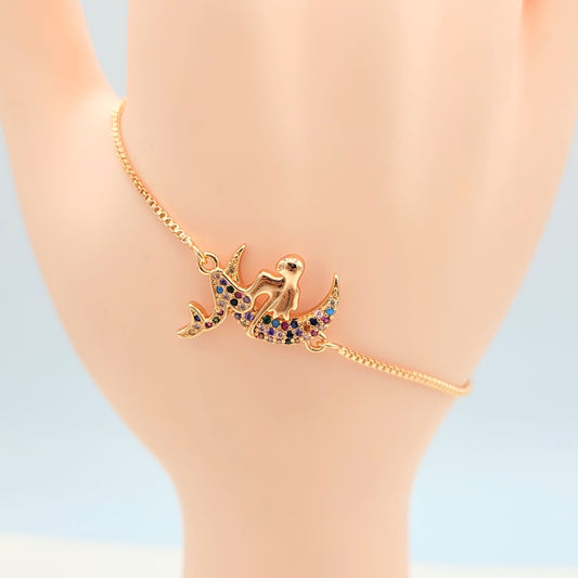 BA-80 Bracelet Adjustable Moon and Fairy Multicolored/ Pulcera Ajustable Luna y Hada Multicolor Rose Gold