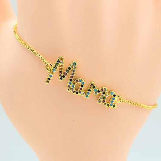 BA-89 Pulsera Mom Ajustable Multicolor/ Pulcera Ajustable Mama Multicolor 18k