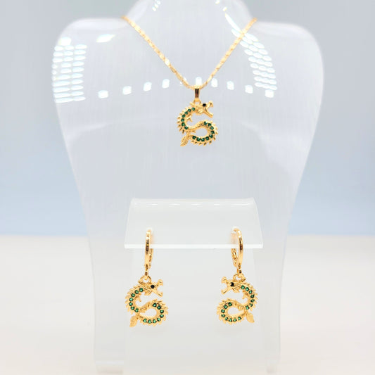 S-383 Conjunto Piedra verde dragón 18k