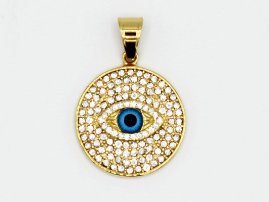 PNS-5 Dije Stainless Steel Evil Eye with White Stones 25mm