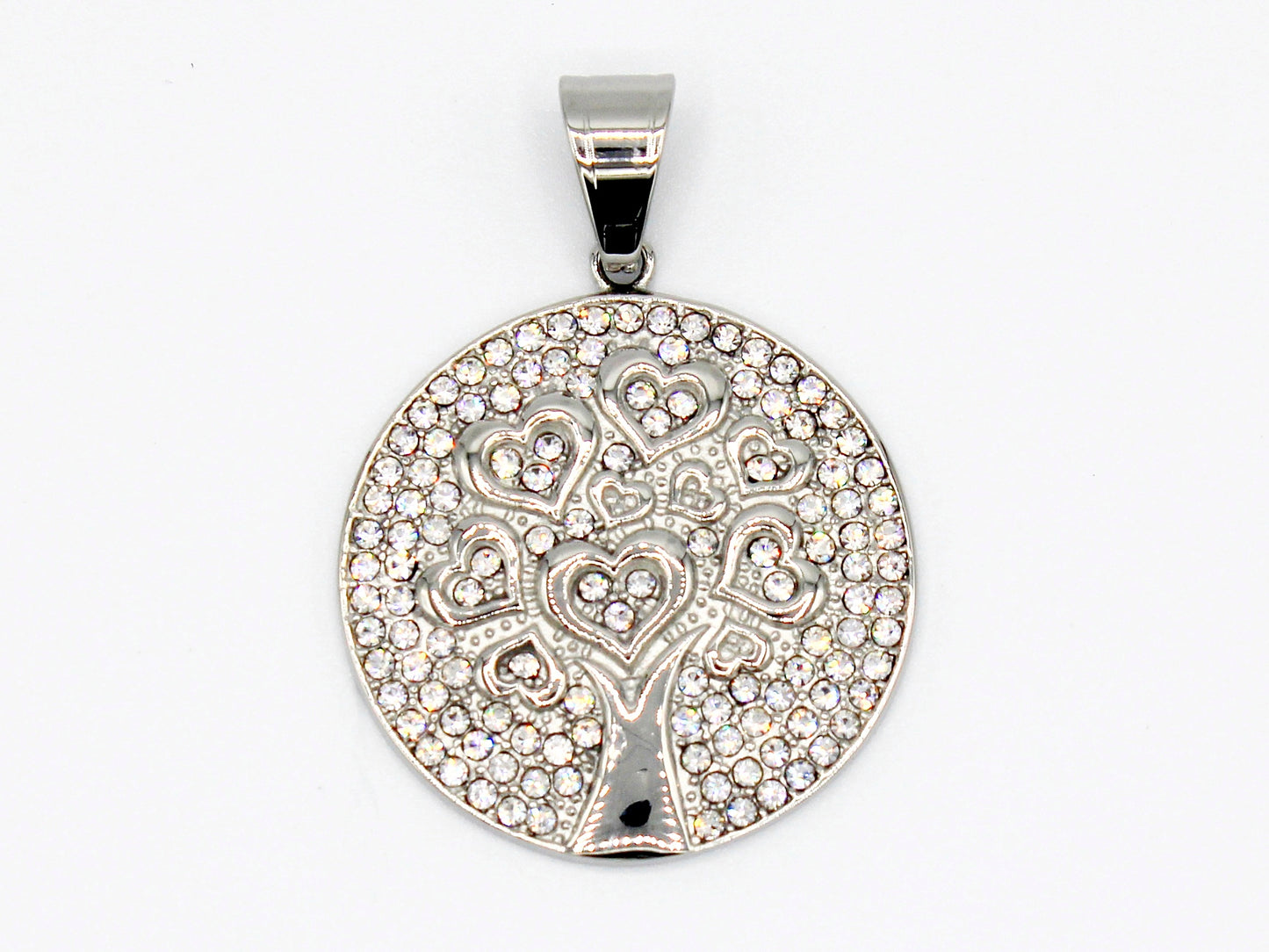 PNS-23 Dije Stainless Steel Heart Tree with White Stones